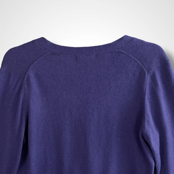 Lands' End Womens Cardigan M Purple Bow Tie‎ Cotton Cashmere Blend Button Sweate - Picture 6 of 9